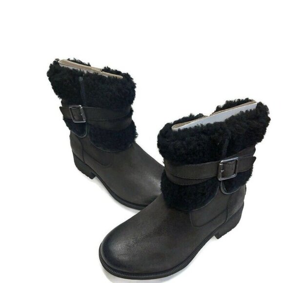 UGG Blayre III Leather Sheepskin Boots Womens Size 5 Waterproof 1095153 Black - Picture 4 of 8